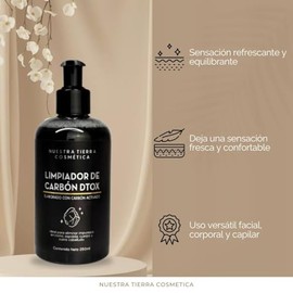 Nuestra Tierra Cosmética Limpiador de Carbón Dtox, con Carbón Activado, Purificante para Rostro, Cuerpo y Cabello, 250ml