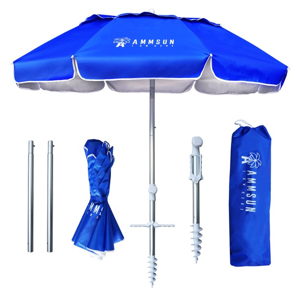 AMMSUN 6ft Folded Portable Travel Beach Umbrella with Sand Anchor