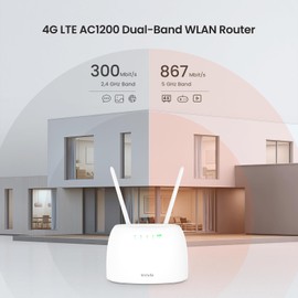Tenda 4G07 4G LTE WLAN Router für SIM-Karten (CAT4, AC1200 Dualband 2,4GHz: 300Mbit/s + 5GHz: 867Mbit/s, 150 Mbit/s im Download) Plug & Play, LAN/WAN-Port, 2 Abnehmbare Antennen, MU-MIMO, Weiß
