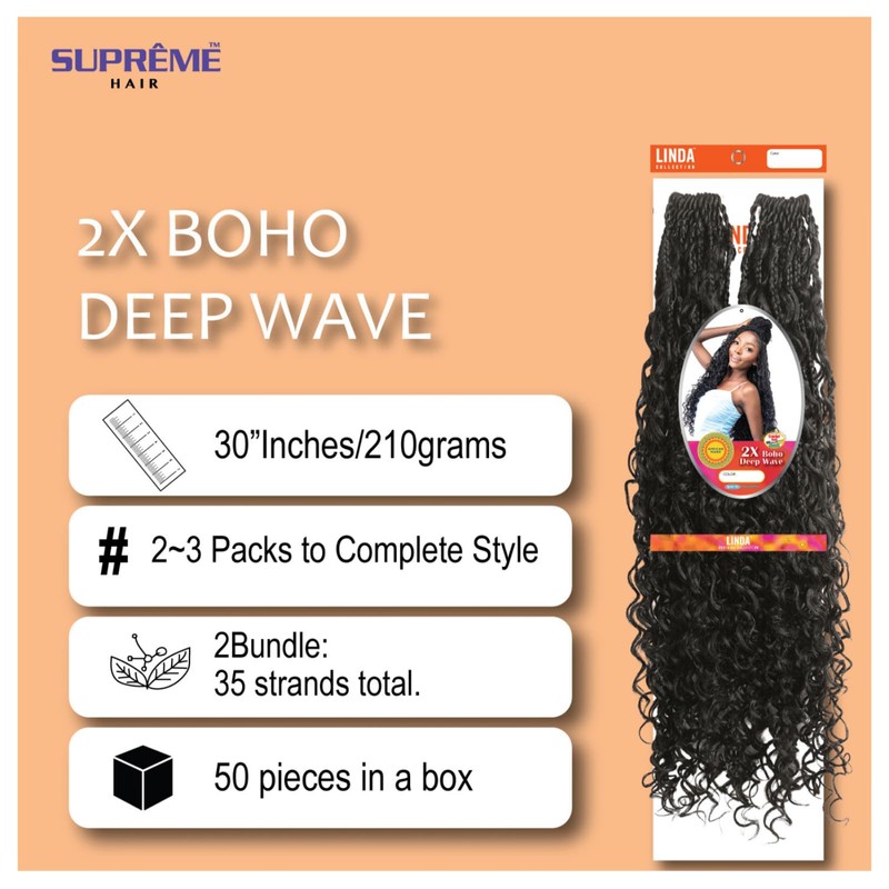Supreme Hair 2X Boho Deep Wave, Box Braids Crochet Hair,