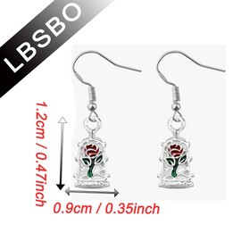Red Rose Earrings Beauty Beast Inspired Jewelry Rose Dome Earrings Gift For Girl Woman (Red Rose Earrings EU)