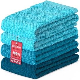 DecorRack 4 Large Kitchen Towels, 100% Cotton, 15 x 25 inches, Absorbent Dish Drying Cloth, Perfect for Kitchen, Solid Color Hand Towels, Turquoise (4 Pack)