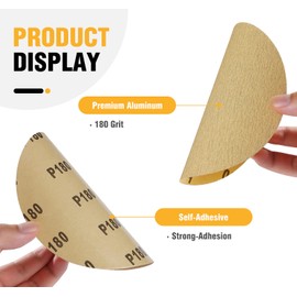 LuckyGuard 100PCS 6 inch Gold PSA Sanding Discs 180 Grit Self Adhesive Sticky-Back Sandpaper Aluminum Oxide Abrasive Sand Paper Woodworking Wood Metal Sanding Disc Roll