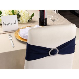 Navy Blue Chair Sashes with Silver Buckles for Wedding Reception, Baby Shower, Birthday Party, Fits 13.5- to 16.5-Inch Chair Backs (50 Pack)