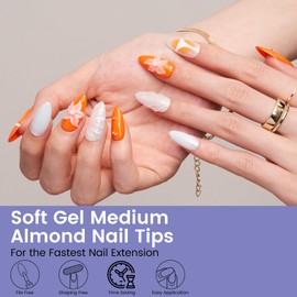 Wilfniee Medium Almond Nail Tips: 240PCS Soft Gel Clear Almond Pre-Shaped Nails Tips, 12 Sizes Full Cover Fake Press on Nails for Acrylic Nail Tip Home DIY Salon Nails