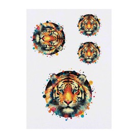 4 x 'Tiger Head' Temporary Tattoos - Water Resistant, Skin-Safe, Non-Toxic Transfers, Mixed Sizes (TO00073786)