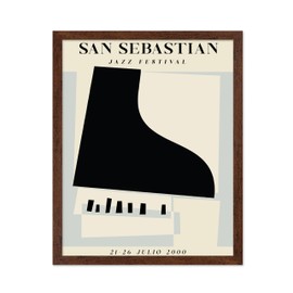 Poster Master Vintage Illustration Poster - Retro Minimalist Print - San Sebastian, Jazz Festival, Piano, Aesthetic - Gift for Artist, Friend - Wall Decor for Home, Office, 11x14 Brown Framed