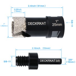 Dry Diamond Core Drill Bits 1 inch with Slots 25mm Diamond Hole Saws, with 5/8-11 Thread to 3/8” Hex Shank Adapter Fit Both Angle Grinders & Electric Drills for Porcelain Granite Tiles Brick Concrete