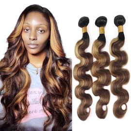 Highlight Body Wave Bundles Human Hair P4/27 Brown and Blonde Bundles Body Wave Human Hair #4 & #27 Color Track Mix Brazilian Hair Sew-In Extensions 22 24 26 inch