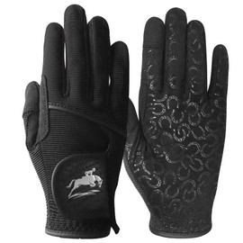 AXKAL Horse Riding Gloves for Women Premium Fabric Anti-Slip Grip Equestrian Value 1 Pair,Ladies Riding Glove Lightweight Breathable Design for Training & Competition (Black, M)