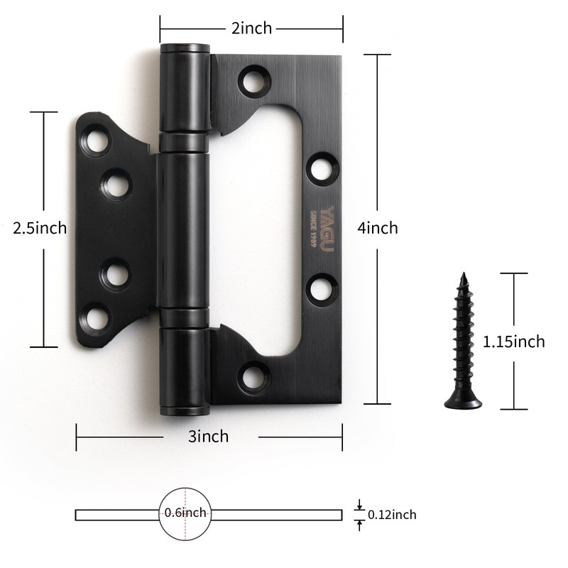 YAGU 3 Pack Non-Mortise Door Hinges - 4" × 3"