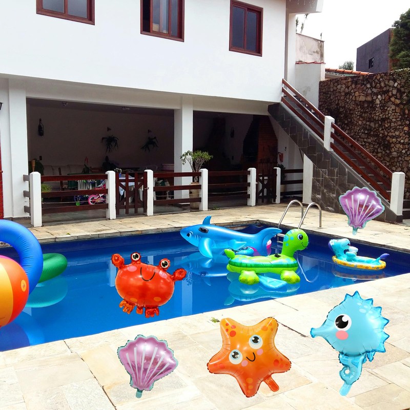 5PCS Cute Sea Animal Balloons Set - Q-Style Starfish, Crab,