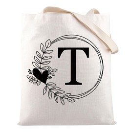 HOLLP Alphabet Shopping Bag A/C/J/K/M/S/T/N/B/L/R Letter Initial Tote Bag (Tote T)