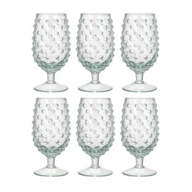 Creative Co-Op Glass Hobnail Stemmed Drinking Glass, Clear, Set of 6