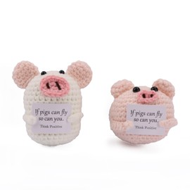 caiyjhao 2psc Crochet Funny Pig, Hand-Woven Wool, Pigs with Emotional Support Cards, Home Office Decoration, Cute Pig Crochet Plush, Suitable for Friends, Parties, Birthdays, Thanksgiving