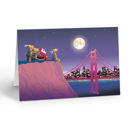 Moon Over San Francisco Golden Gate Bridge Christmas Card - 18 Boxed California Cards & Envelopes (Standard)