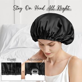 Wigi Gorro Seda 100 Morera Coletero Regalo Mujer Dormir Ducha Turbante Cuidado Cabello Diseño Redondo Negro