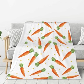 Artteal Easter Cartoon Carrots Throw Blanket, Lightweight Super Soft Cozy Fleece Easter Rabbit Pattern Bed Blanket Warm Flannel Blanket for Sofa Couch Chair 40" x 50"