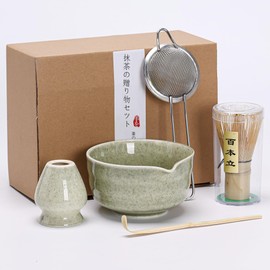 Matcha Whisk Set - Matcha Set - Match Bowl with Spout and Whisk, 15 OZ, Bamboo Matcha Scoop | Matcha Whisk and Holder (Chasen Holder) - Perfect Matcha Kit for Matcha Tea Ceremony Jade Green