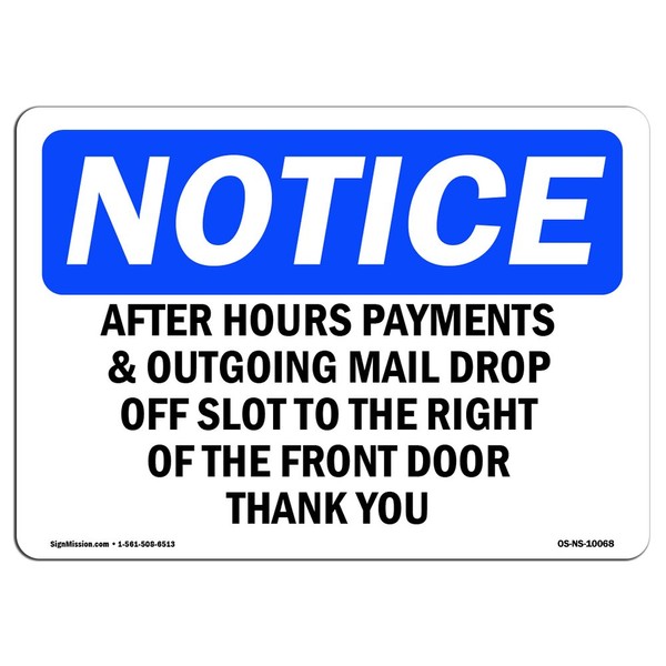 OSHA Notice Sign - After Hours Payment & Outgoing Mail