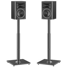 MOUNTUP Universal Speaker Stands Pair 28.3" to 37.4" Height Adjustable Floor Speaker Stands, Holds Bookshelf & Satellite Speaker Large Speaker, Up to 22LBS Cable Concealing 9.8" Plate Black MU9132-L