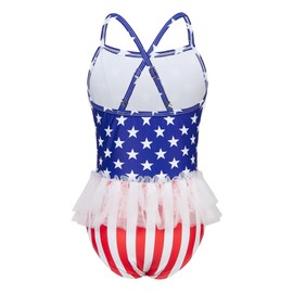 swimsobo Girls One Piece Swimsuit Independence Day Bathing Suit Patriotic Swimwear Cute American Flag Beachwear Size 7 8