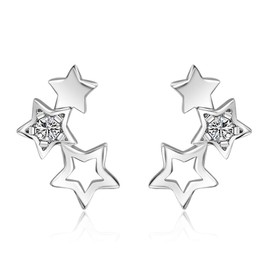 Ms. Swan® Hollow Five-Pointed Star Zircon Earrings Made of Sterling Silver, Sterling Silver, Cubic Zirconia