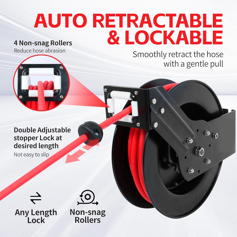 MaxWorks 50 Foot Auto Rewind Retractable Air Hose Reel with