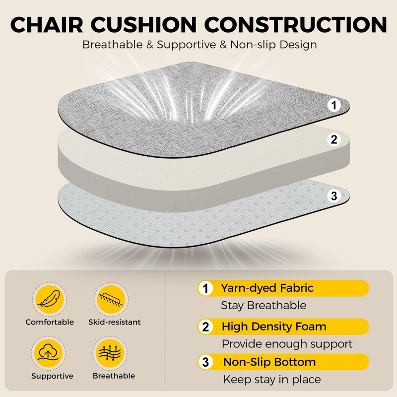 downluxe Indoor Chair Cushions for Dining Chairs, Soft and Comfortable