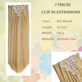 Swy Hair Clip in Hair Extensions Body Wave 7Pcs Straight Hair Synthetic Hair Extensions (S-Ash Blonde, Straight)