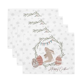 Easter Bunny Decorative Placemats, Set of 4, 18x14 inches, Happy Easter Design with Floral Pattern