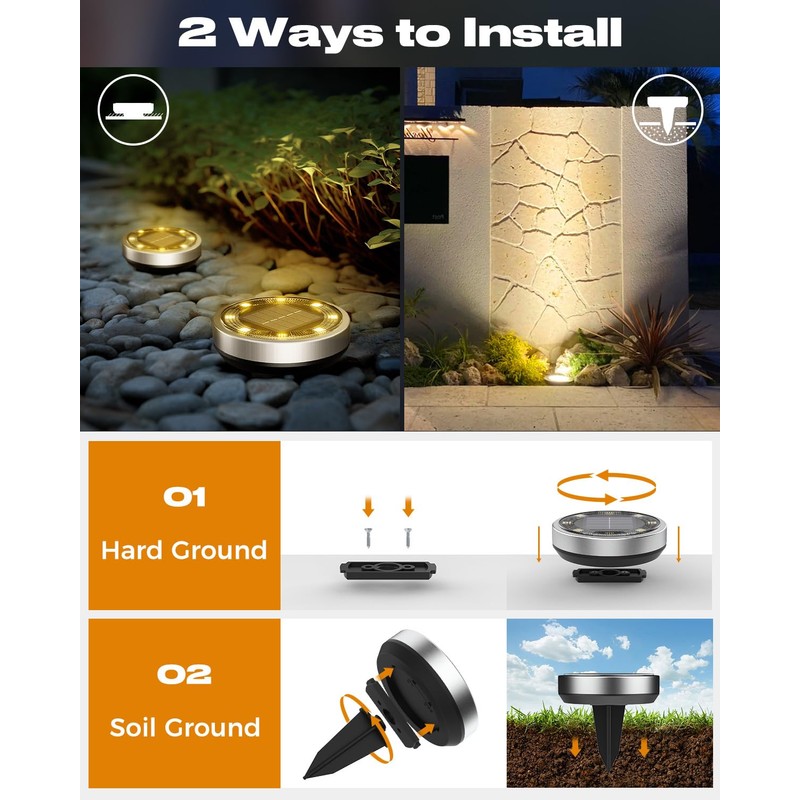 btfarm 12 Pack Solar Lights Outdoor, 8 LED Solar Ground