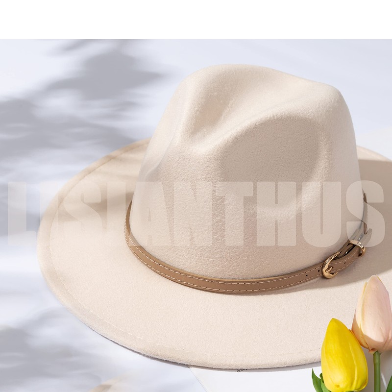 Lisianthus Women Classic Felt Fedora Wide Brim Hat with Belt
