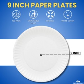 1InTheHome 9-Inch Disposable Paper Plates, White Paper Plates Bulk, 100-Pack
