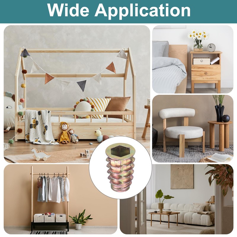 sourcing map 25Pcs Threaded Inserts, 3/8"-16x1" Zinc Alloy Hex-Flanged Nut