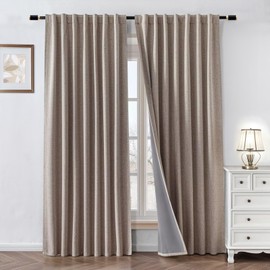 Zyvola 100% Blackout Curtains 108 inch Length 2 Panels Faux Linen Long Drapes for Bedroom Living Room Black Out Room Darkening Curtain Thermal Insulated Back Tab Rod Pocket(W52 x L108, Beige)
