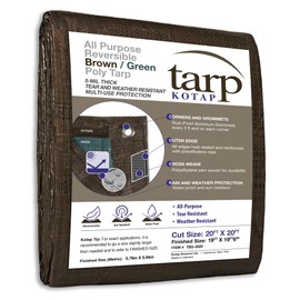Kotap Kotap 20 x 20 Ft. All-Purpose Multi-Use Protection/Coverage 5-mil Poly Tarp, Reversible, Waterproof, Brown/Green, (TBG-2020)