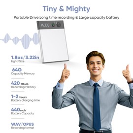 WJX AI Voice Recorder Smart Recording Device Support 150 Languages for Simultaneous Interpretation, Transcribe, Summarize Empowered by ChatGpt App Control 64GB Memory for Lectures Meetings（Silver）