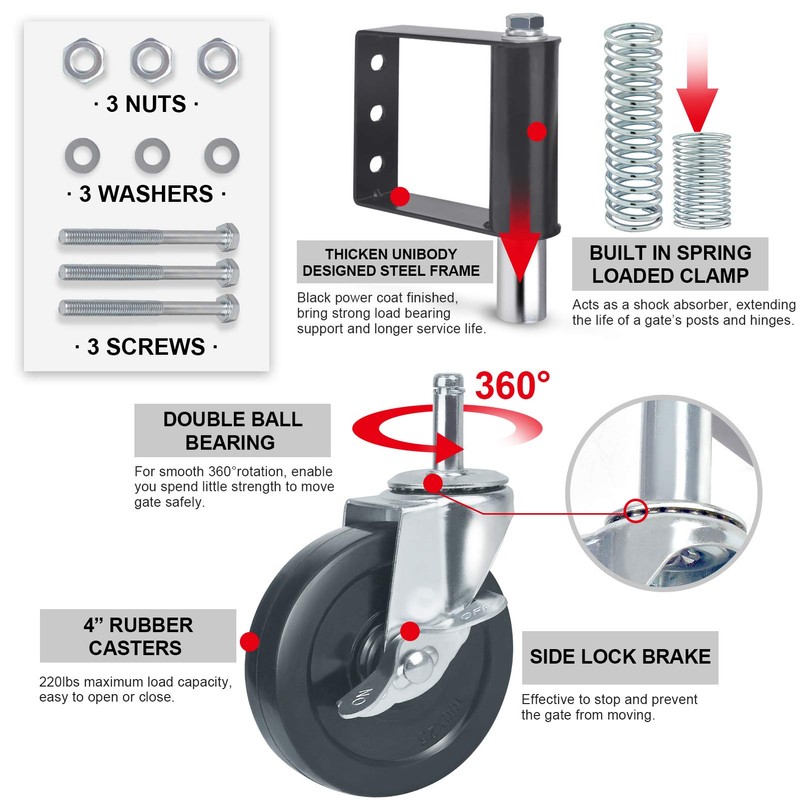 Ronlap Gate Wheels for Wooden Gate, Gate Caster Wheel Spring