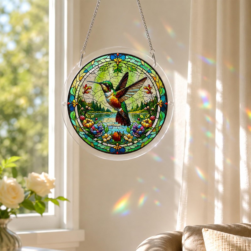 Acrylic Jigsaw Puzzle Suncatcher, 7in Hummingbird Sun Catchers for Windows