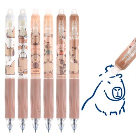 JIANTA Pack of 6 Capybara Erasable Gel Pens, 0.5 mm Tip Blue Gel Ink Pens with Eraser, Capybara Erasable Ballpoint Pen for Students, Children and Adults