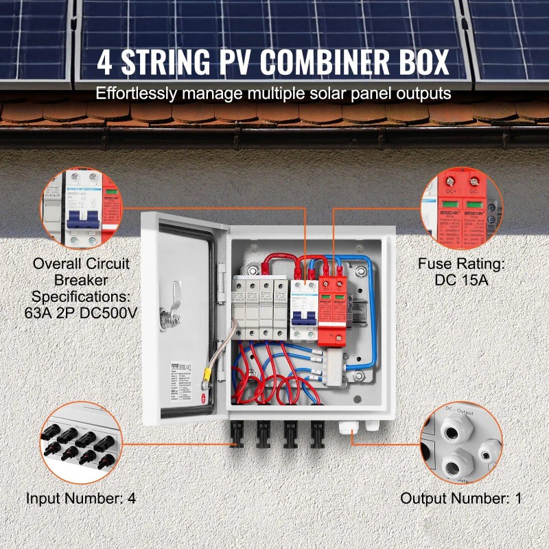 PV Combiner Box for Solar Energy System 4 String 15A