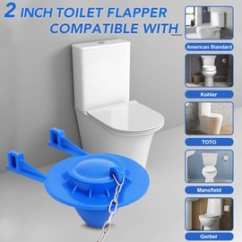 2-Inch Universal Toilet Flapper Replacement Kit - Fits Kohler, Toto, American Standard - High Performance Water-Saving Rubber Flush Valve with Stainless Chain & Hook, Easy to Install (Blue)