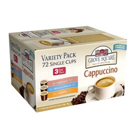 Grove Square Cappuccino Pods, Variety Pack, Single Serve (Pack of 72)