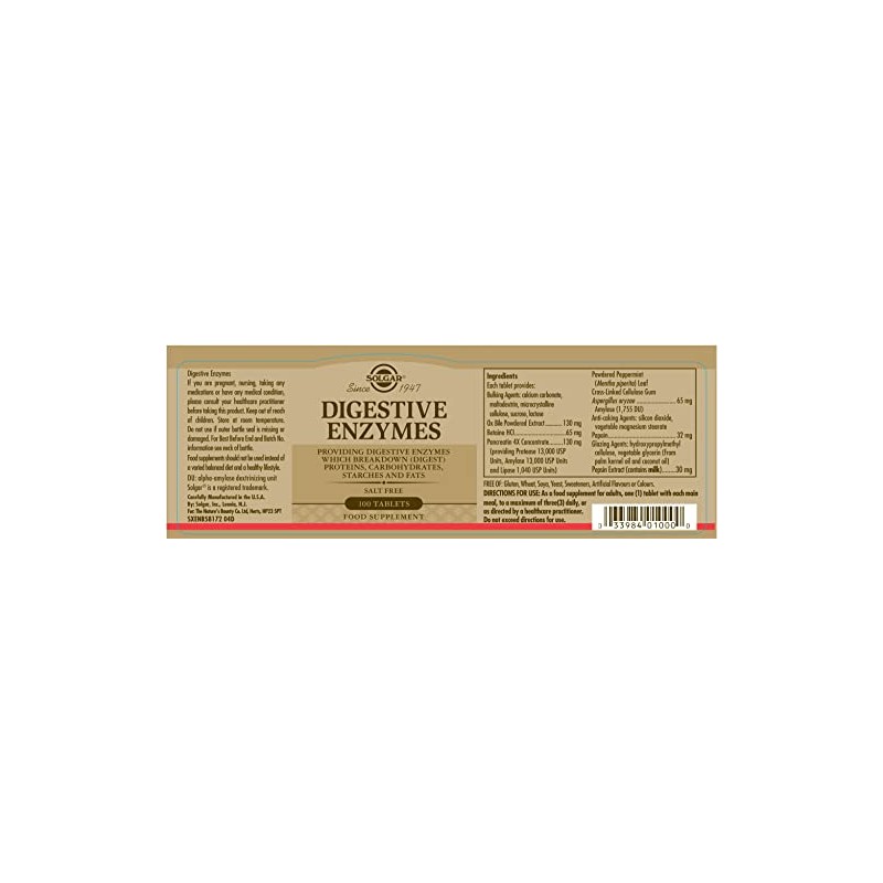 Solgar Digestive Enzymes - 100 Tablets - Pure