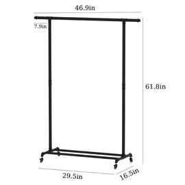 Industrial Pipe Clothing Rack, Heavy Duty Metal Clothes Rack With Wheels, Rolling Garment Rack with Bottom Shelf for Home Boutique Use (Golden) Hanging Organiser Installation Hangable - Color: Black