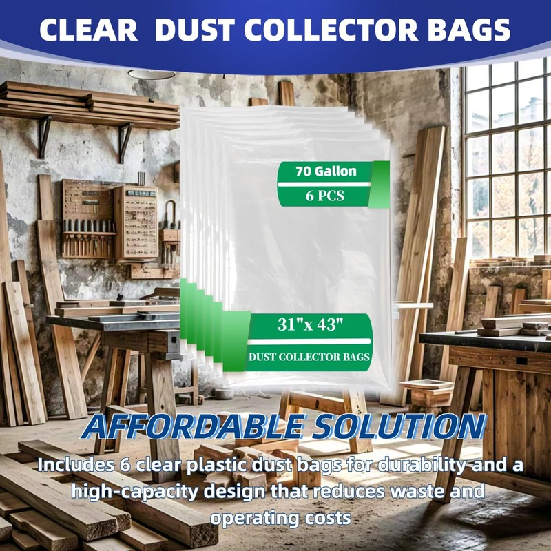 WZKO 709563 Dust Collector Bags Clear Plastic for JET Lower
