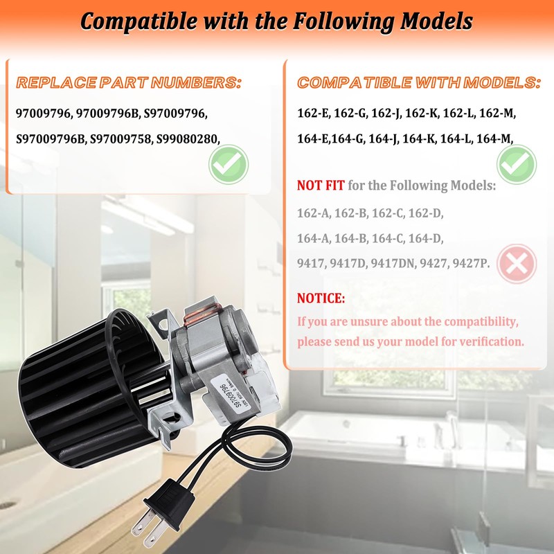 S97009796 Bathroom Fan Motor Assembly for Bulb Ceiling Heater 164-E/G/J/K/L/M