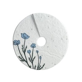 Of The Earth Handmade Paper - Wildflower Seed Paper Wine Glass Tag Shape - Customizable Options - Line Art Floral Variations - 3" Diameter - Set of 24 (Blue)