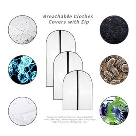 15 Pack Translucent Clothes Covers Protector Bags, Travel Garment Covers with Zip, Dust-proof Plastic Clear Suit Covers Garment Bags for Wardrobe Storage
